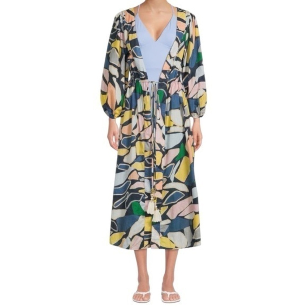 True Destinations Women’s Size S Multi Color Geo Printed Long Kimono Coverup